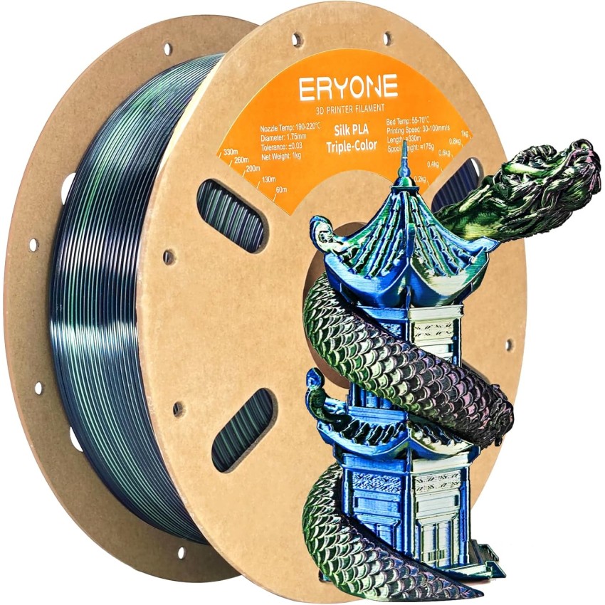 Eryone PLA Tri Color Silk, Цвят: Dark Green / Midnight Blue / Black